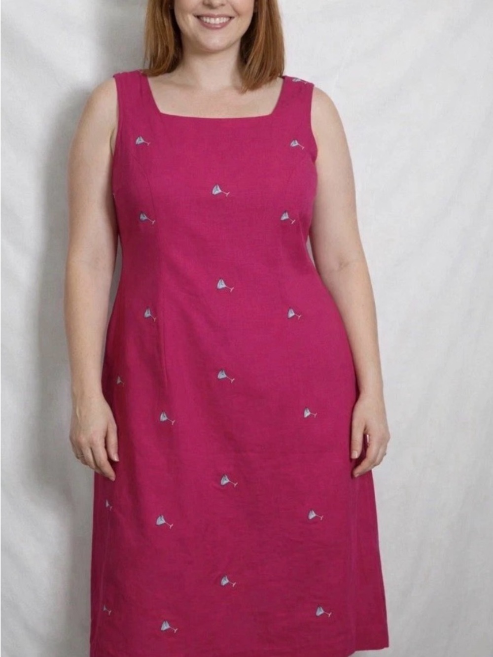 Women’s Size 12 Martini Pink Sleeveless Linen Dress Embroidered